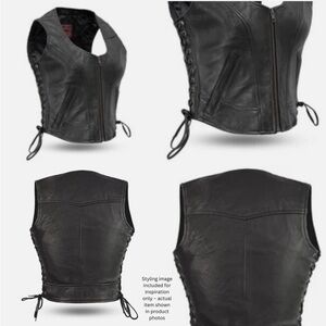 First Mfg Co Women's Leather Motorcycle Biker Riding Vest Black M Western Flair